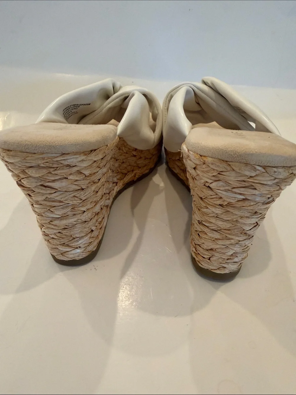 Anne Klein White Knot-Front Espadrille Wedge Slide Sandals Size 9.5